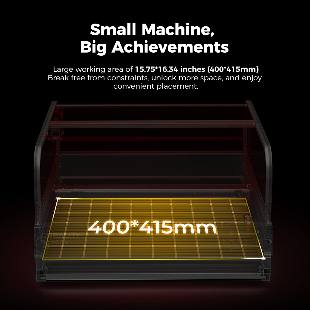 Creality Falcon2 Pro 40W Laser Engraver Cutter,  FDA Class1 Safety Certification, Smoke Exhaust, Integrated Air Assist, Built-in Camera, Fence Type Protection Strip, Fire / Airflow / Lens Monitoring, 400*415mm