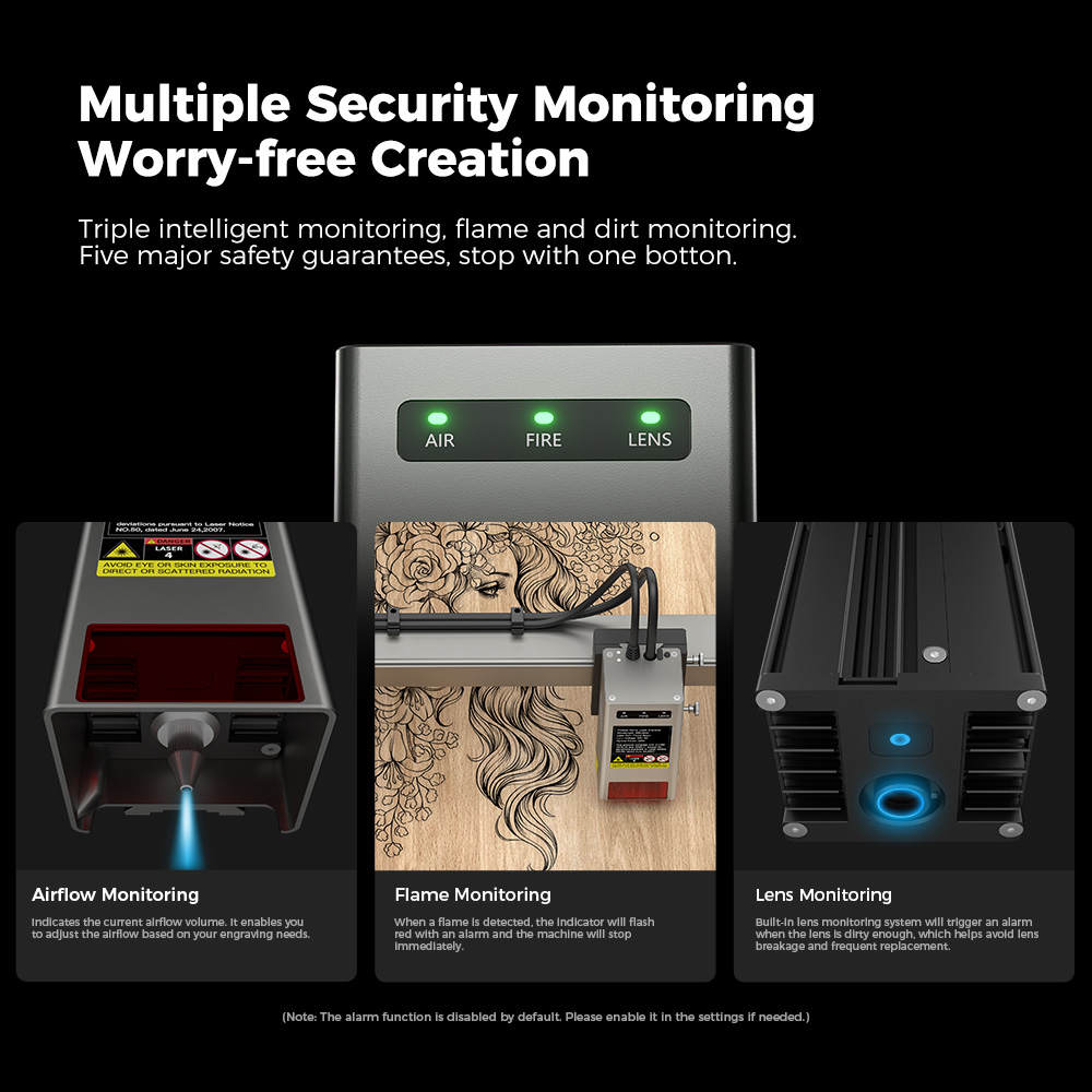 Creality Falcon2 Pro 40W Laser Engraver Cutter,  FDA Class1 Safety Certification, Smoke Exhaust, Integrated Air Assist, Built-in Camera, Fence Type Protection Strip, Fire / Airflow / Lens Monitoring, 400*415mm