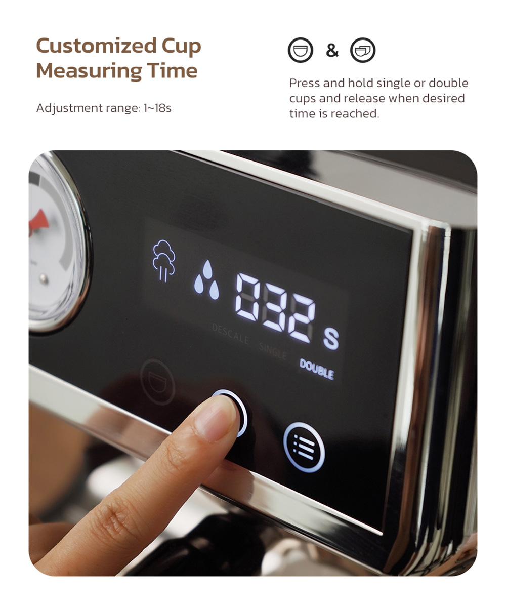 HiBREW H7A Coffee Maker Espresso Machine, 20 Bar Pressure, Dual Boiler System, 30 Levels Grinder, 250g Coffee Bean Capacity, LCD Touch Screen