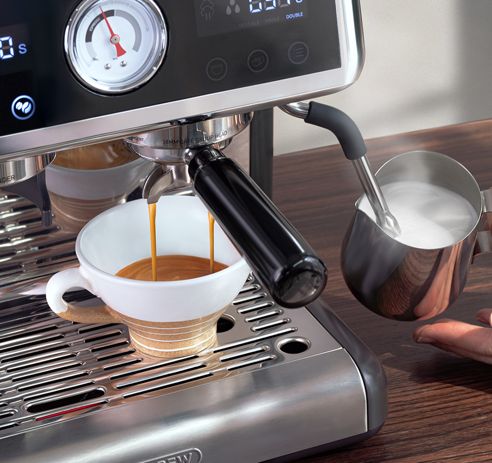HiBREW H7A Coffee Maker Espresso Machine, 20 Bar Pressure, Dual Boiler System, 30 Levels Grinder, 250g Coffee Bean Capacity, LCD Touch Screen