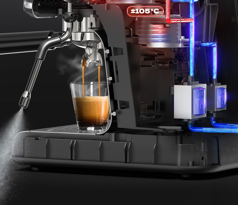 HiBREW H7A Coffee Maker Espresso Machine, 20 Bar Pressure, Dual Boiler System, 30 Levels Grinder, 250g Coffee Bean Capacity, LCD Touch Screen