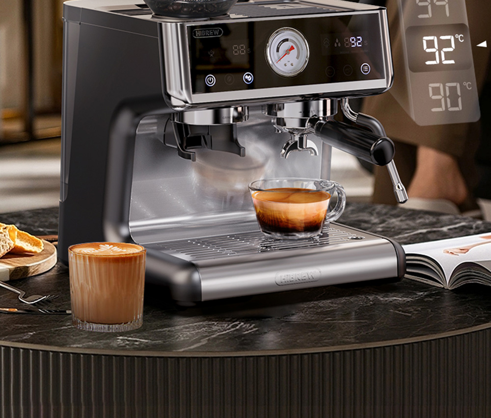 HiBREW H7A Coffee Maker Espresso Machine, 20 Bar Pressure, Dual Boiler System, 30 Levels Grinder, 250g Coffee Bean Capacity, LCD Touch Screen