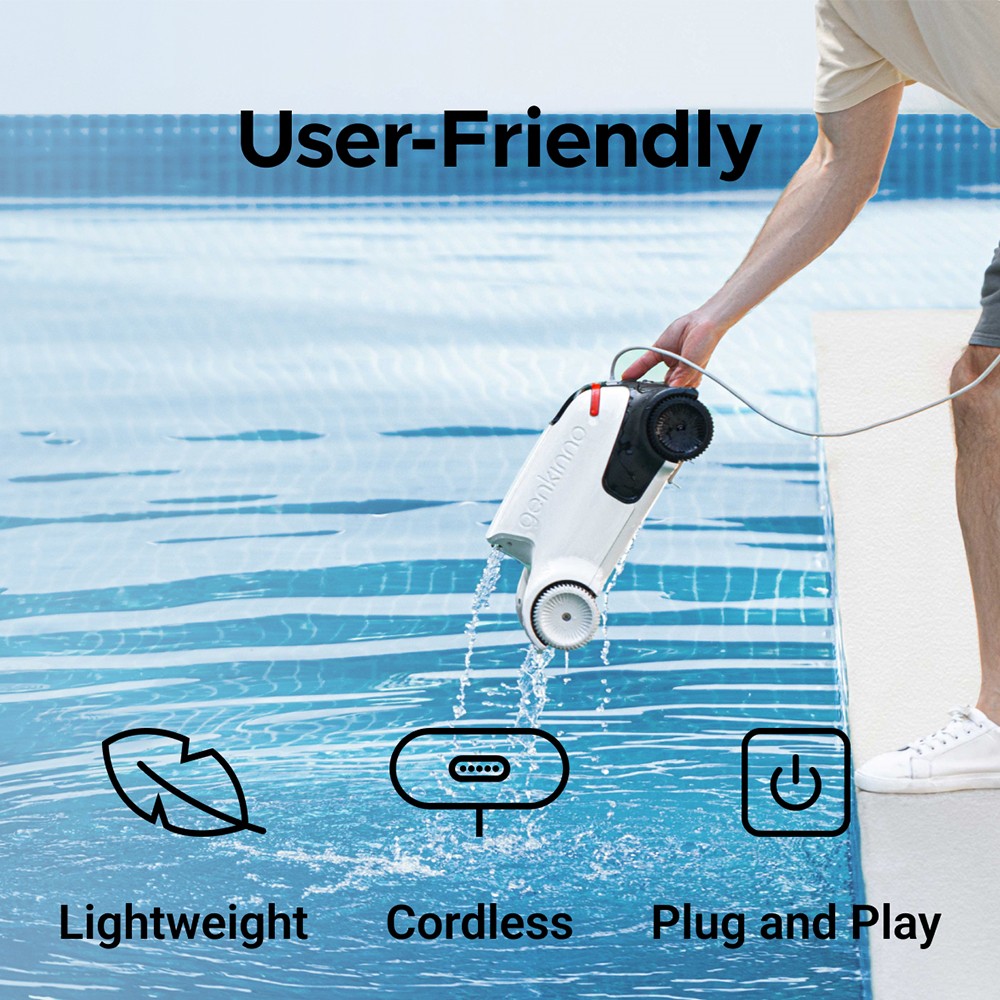 Genkinno P2 Cordless Robotic Pool Vacuum Cleaner, 70W Suction, 120-min Runtime, AdaptiveNav Path Planning, AdaptiveSuc Technology, APP Remote Control,  for Above/In-Ground Flat Pools Grey - EU Plug