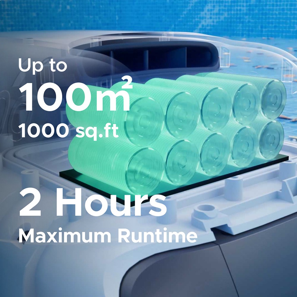 Genkinno P2 Cordless Robotic Pool Vacuum Cleaner, 70W Suction, 120-min Runtime, AdaptiveNav Path Planning, AdaptiveSuc Technology, APP Remote Control,  for Above/In-Ground Flat Pools Grey - EU Plug