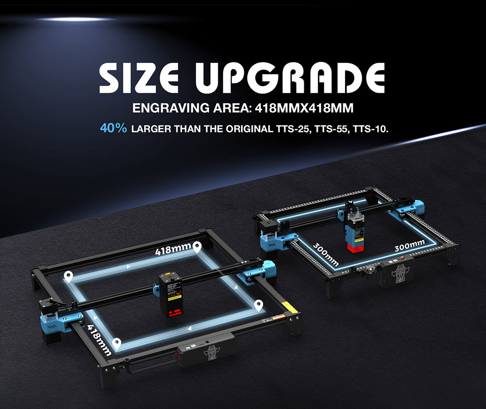 TWO TREES TTS-20 Pro 20W Laser Engraver, 32-bit Mainboard, 0.08*0.08mm Compressed Spot, 0.1mm Precision, 30,000mm/min Engraving Speed, 418*418mm - EU Plug