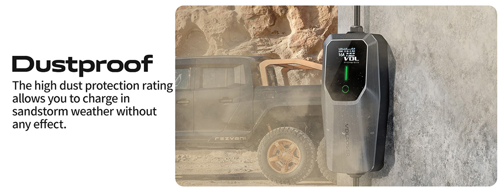 VDL EC31 Portable EV Charger, 11KW Fast Charging, 5m Charging Cable, 6A-16A Adjustable Current, Type 2 CEE 3-Phase Socket, IEC 62196-2, IP65 Waterproof, LCD Screen