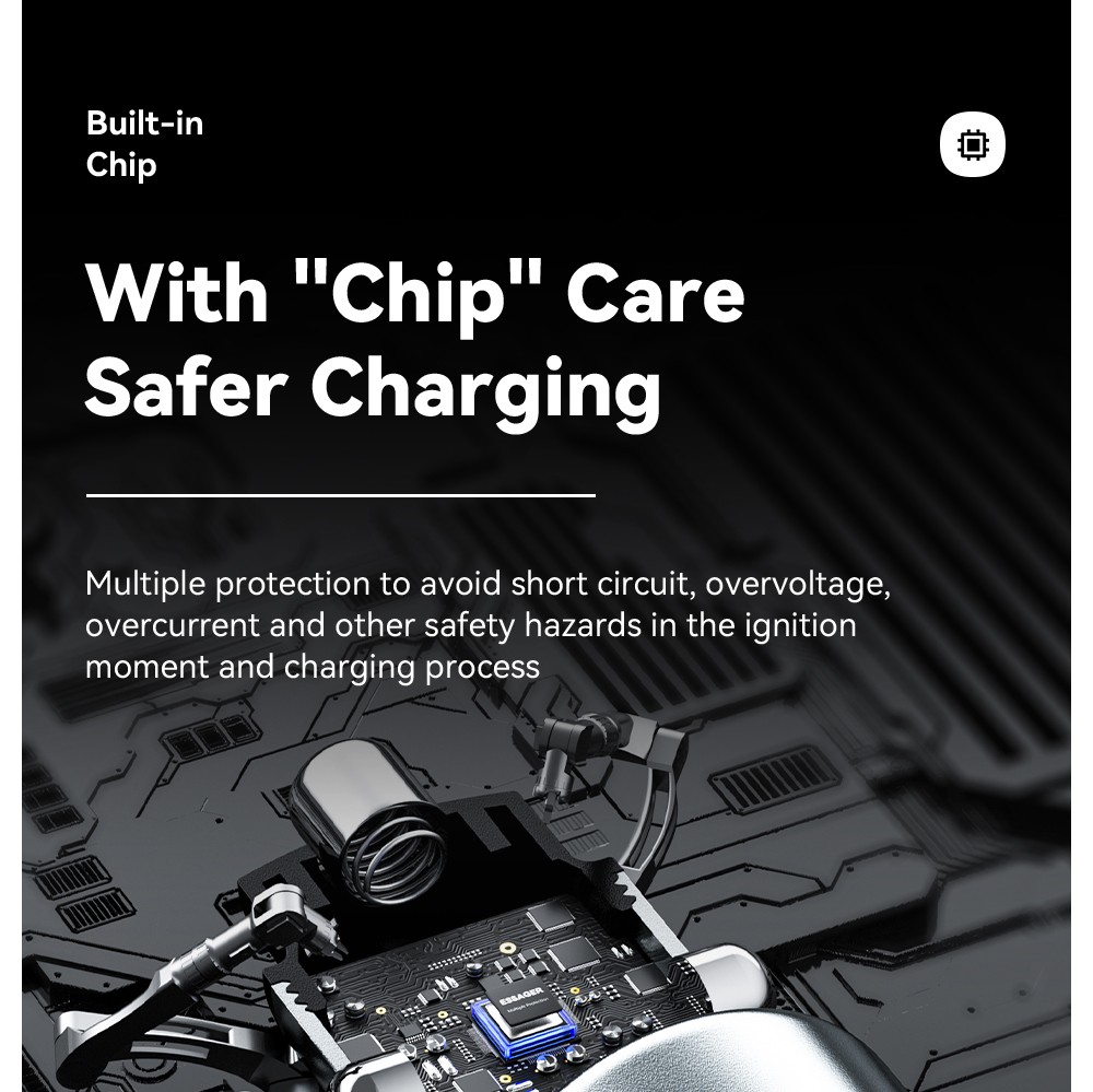 ESSAGER 54W Car Charger, USB-A+Type-C 2 Ports, PD Quick Charging, Ambient Light, Intelligent Chip - Gray