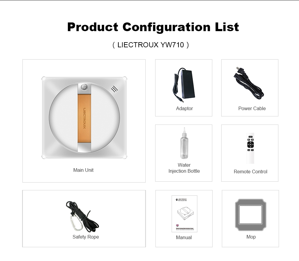 Liectroux YW710 Window Cleaning Robot, Double Water Spray, 2500Pa Suction, Low Noise, 360° Guide Wheel, Remote and App Control, White