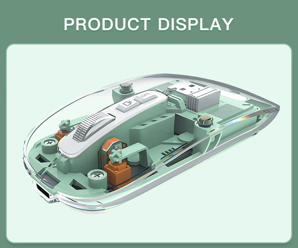 M033 Transparent Wireless Mouse, 3 Connection Modes, 800/1200/1600 DPI, Mute Axis, Colorful Breathing Light Effect - Grey