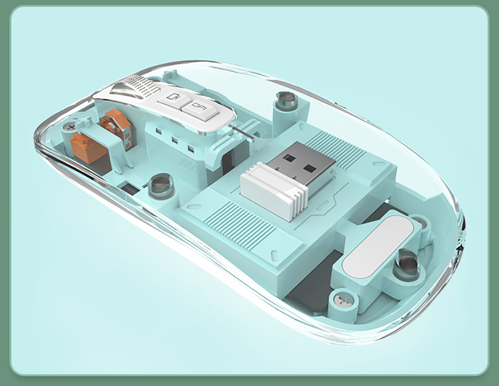 M033 Transparent Wireless Mouse, 3 Connection Modes, 800/1200/1600 DPI, Mute Axis, Colorful Breathing Light Effect - Grey