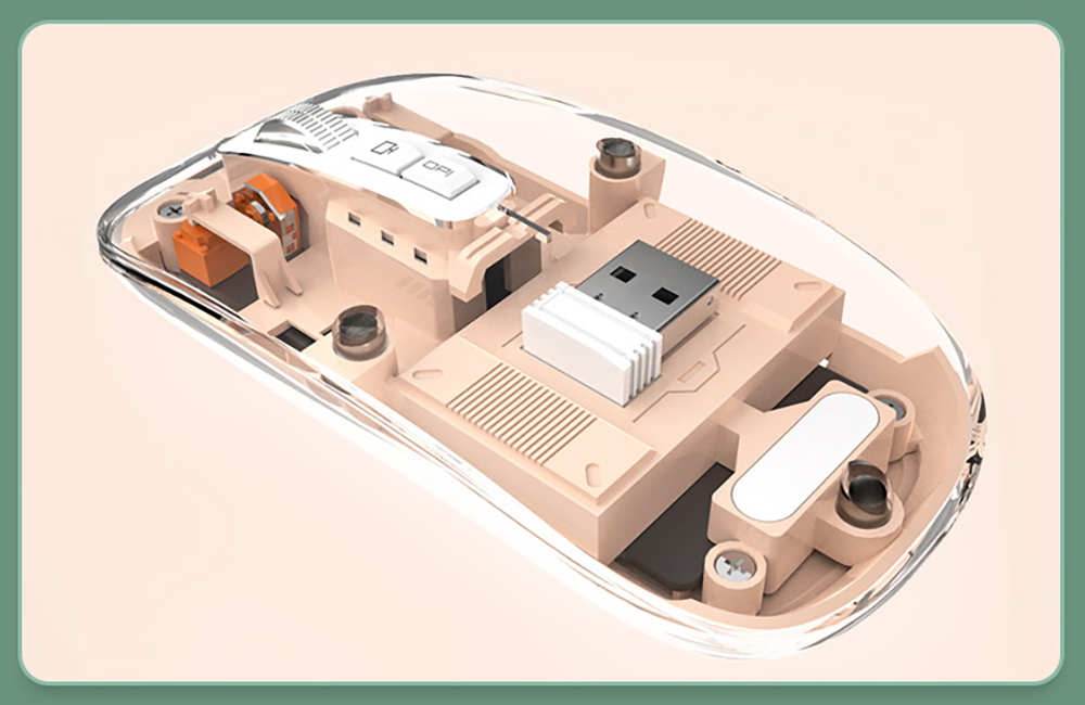 M033 Transparent Wireless Mouse, 3 Connection Modes, 800/1200/1600 DPI, Mute Axis, Colorful Breathing Light Effect - Grey