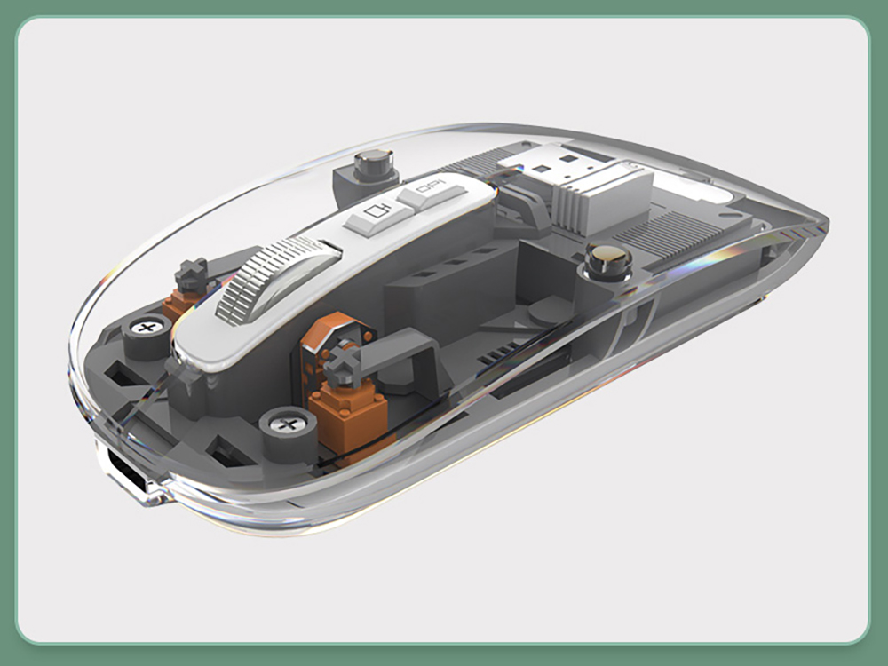 M033 Transparent Wireless Mouse, 3 Connection Modes, 800/1200/1600 DPI, Mute Axis, Colorful Breathing Light Effect - Grey