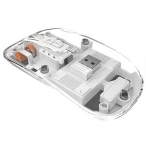 M033 Transparent Wireless Mouse, 3 Connection Modes, 800/1200/1600 DPI, Mute Axis, Colorful Breathing Light Effect - White