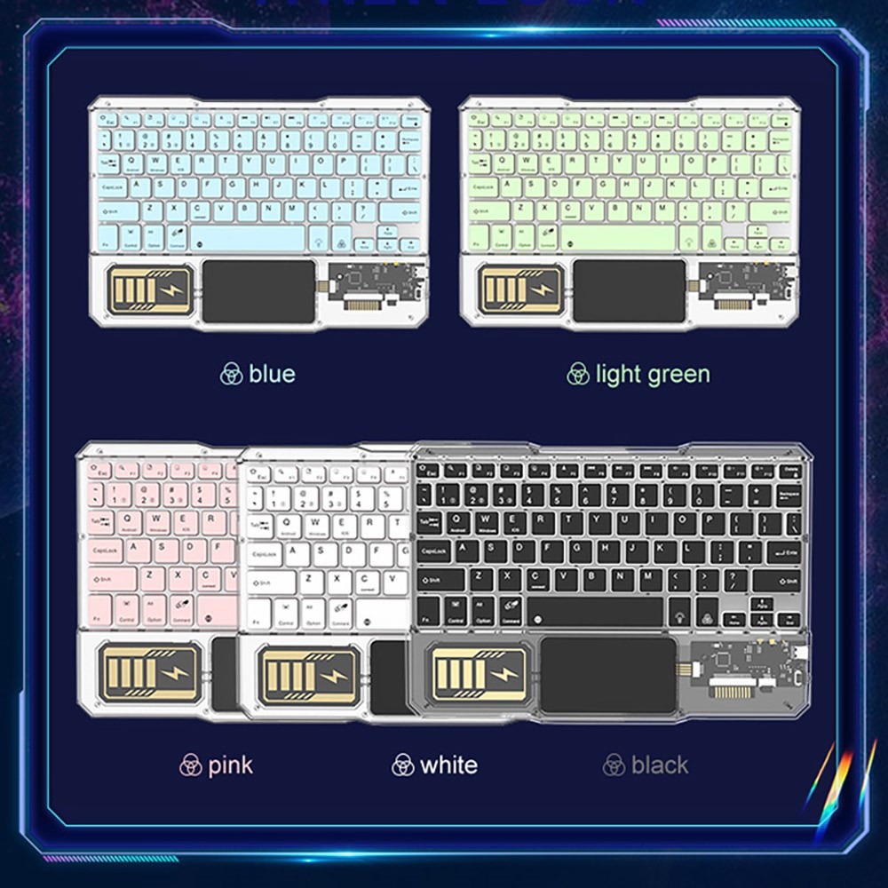 KB333 Transparent 78 Keys Wireless Bluetooth Keyboard with Touchpad, Colorful Backlight - Black