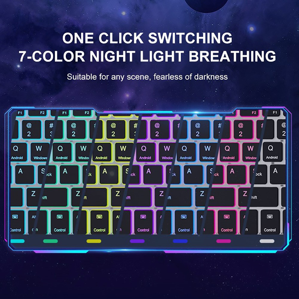 KB333 Transparent 78 Keys Wireless Bluetooth Keyboard with Touchpad, Colorful Backlight - Black