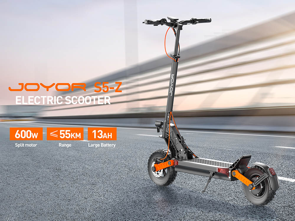 JOYOR S5-Z Electric Scooter, 48V 13Ah Battery, 600W Motor, 10*3.0 inch Tires, 25km/h Speed, 55km Range, Aluminum Alloy Frame 6 Light System Turn signal Dual Disc Brake - Black