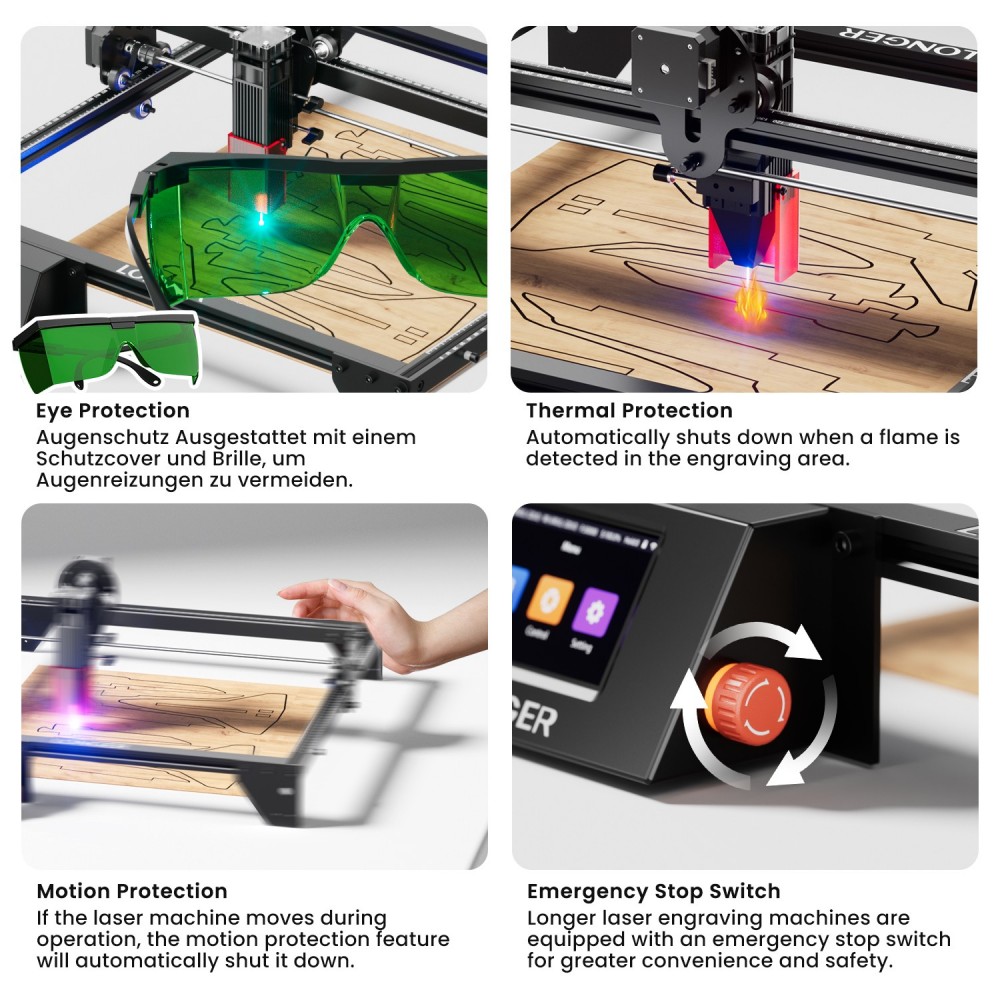 LONGER RAY5 10W Laser Engraver, 0.06x0.06mm Spot, 3.5'' Touch Screen & Offline Carving, 32-Bit Chipset, WiFi Connection, 24000mm/min Max Speed, 400mmx400mm