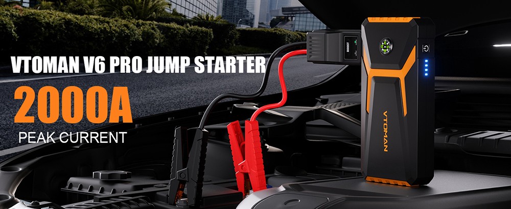 VTOMAN V6 PRO 2000A Car Jump Starter, with LED Light, Fast Charge, for Up 7.0L Gas and 5.0L Diesel Engines