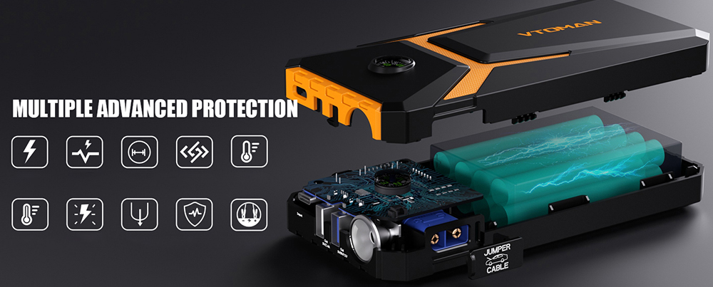 VTOMAN V6 PRO 2000A Car Jump Starter, with LED Light, Fast Charge, for Up 7.0L Gas and 5.0L Diesel Engines