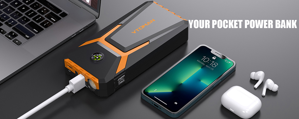 VTOMAN V6 PRO 2000A Car Jump Starter, with LED Light, Fast Charge, for Up 7.0L Gas and 5.0L Diesel Engines