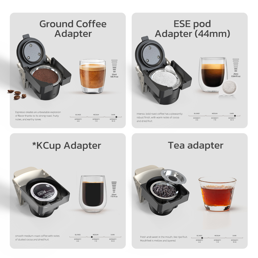 HiBREW H1B 6-in-1 Pods Coffee Maker, 600ml Water Tank, 19 Bar Pressure Extraction, Cold/Hot Mode, LED Indicator, for Kcup*/Nes*/DG*/Espresso Powder, Black