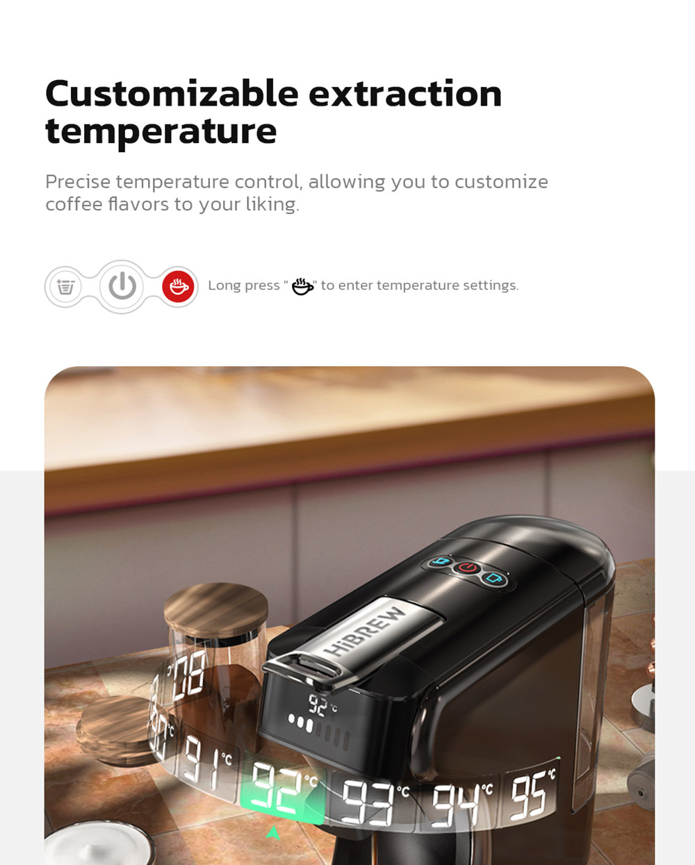 HiBREW H1B 5-in-1 Pods Coffee Maker, 600ml Water Tank, 19 Bar Pressure Extraction, Cold/Hot Mode, LED Indicator, for Kcup*/Nes*/DG*/Espresso Powder, Black