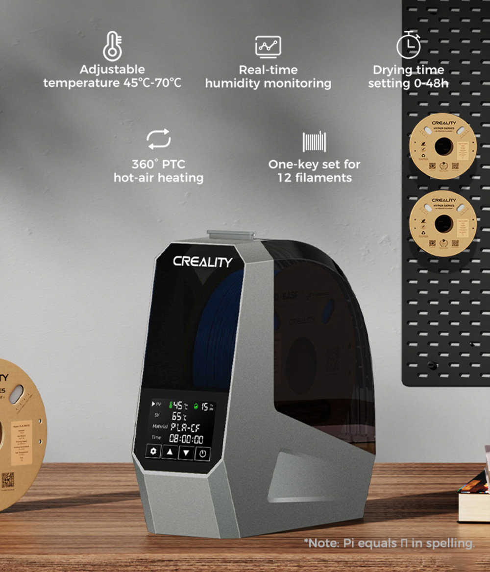 Creality Space Pi Filament Dryer Box for 3D Printer, PTC 360 Degrees Hot-Air Heating, 48H Timer, LCD Touch Screen