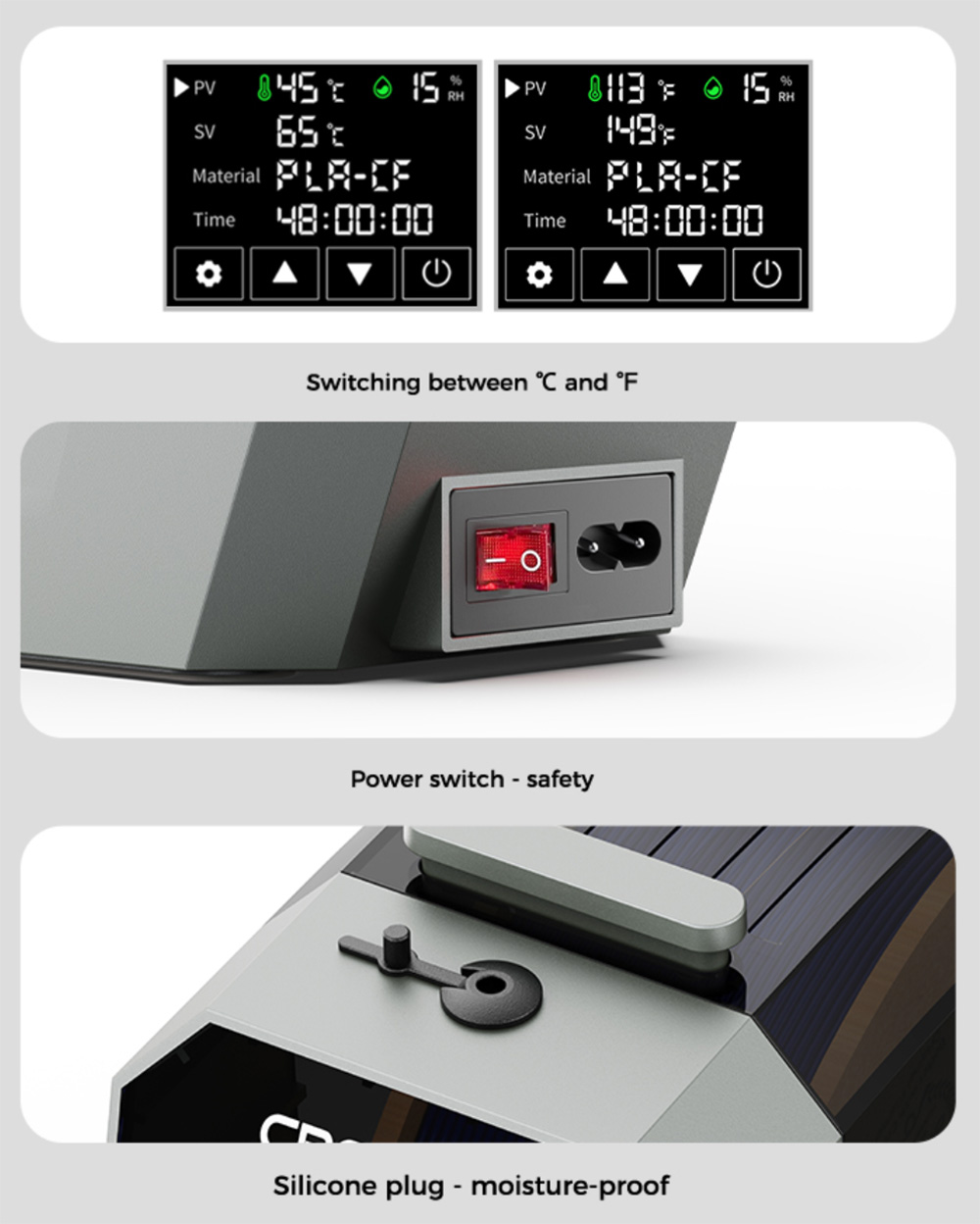 Creality Space Pi Filament Dryer Box for 3D Printer, PTC 360 Degrees Hot-Air Heating, 48H Timer, LCD Touch Screen