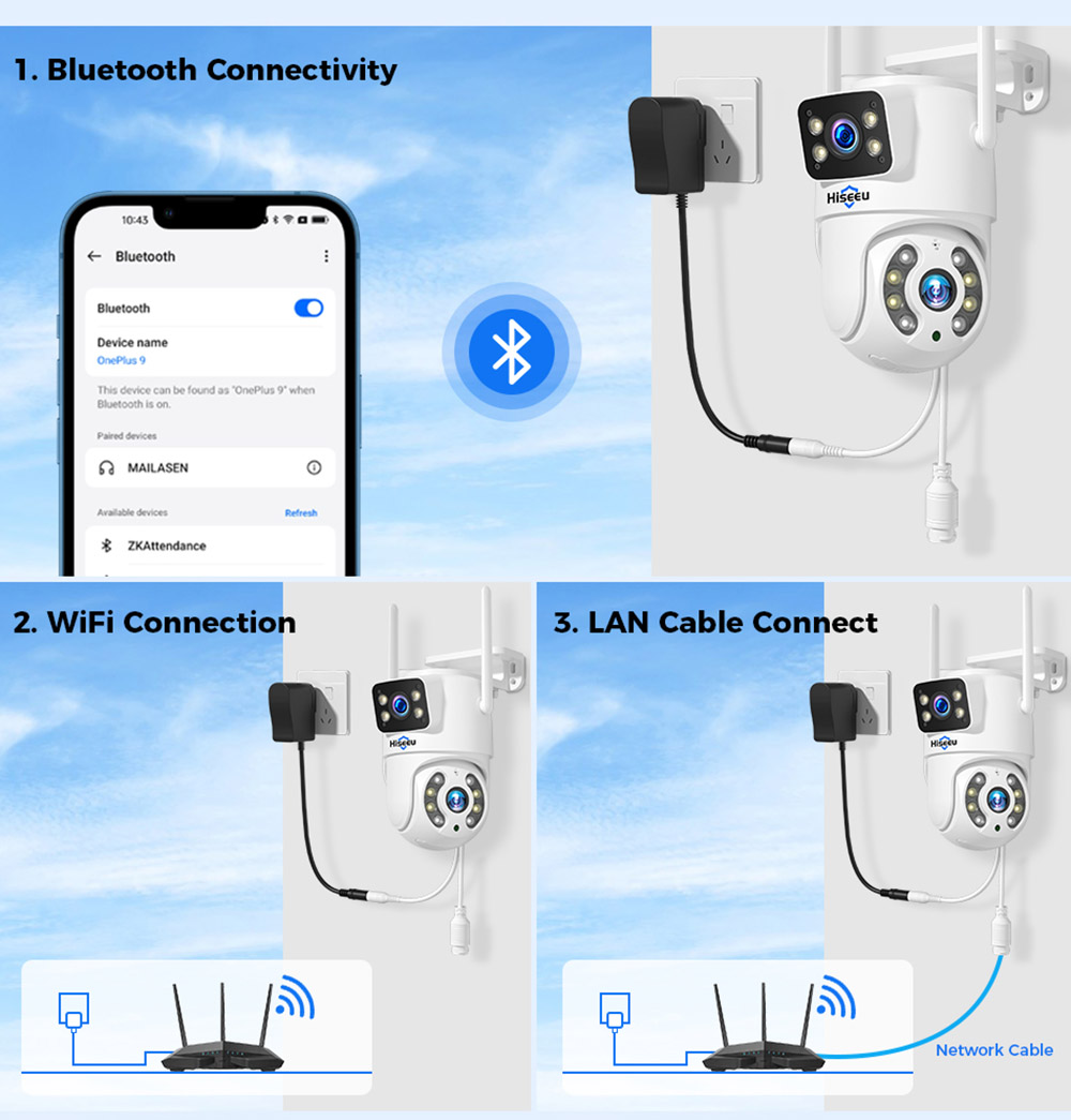 Hiseeu 4K 8MP Outdoor WiFi Camera, Dual Lens, Double Screen, 2-way Audio, Color Night Vision, Auto Tracking, AI Human Detection, IP66 Weatherproof, 2.4GHz WiFi