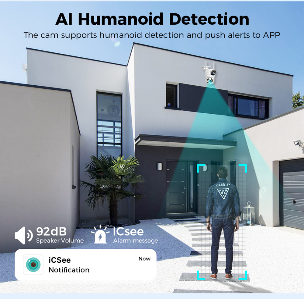Hiseeu 4K 8MP Outdoor WiFi Camera, Dual Lens, Double Screen, 2-way Audio, Color Night Vision, Auto Tracking, AI Human Detection, IP66 Weatherproof, 2.4GHz WiFi