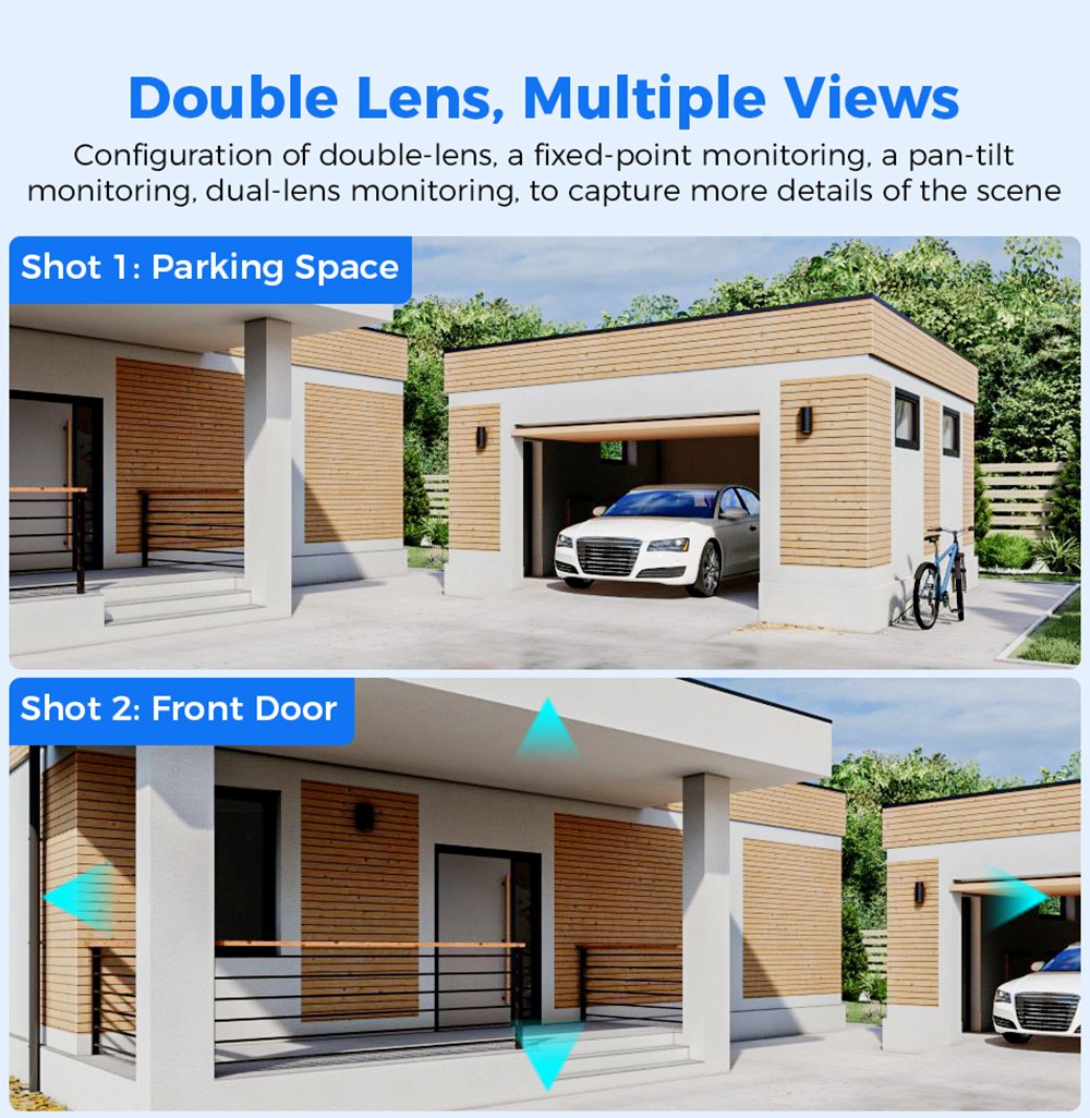 Hiseeu 4K 8MP Outdoor WiFi Camera, Dual Lens, Double Screen, 2-way Audio, Color Night Vision, Auto Tracking, AI Human Detection, IP66 Weatherproof, 2.4GHz WiFi