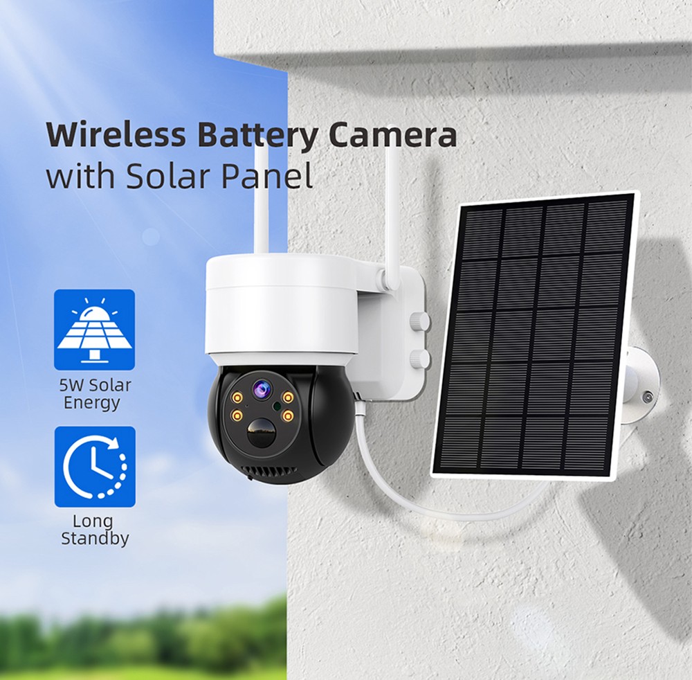 Hiseeu WTD512 1080P WiFi Camera with Solar Panel, 5X Zoom, PIR Motion Detection, 2-way Audio Video