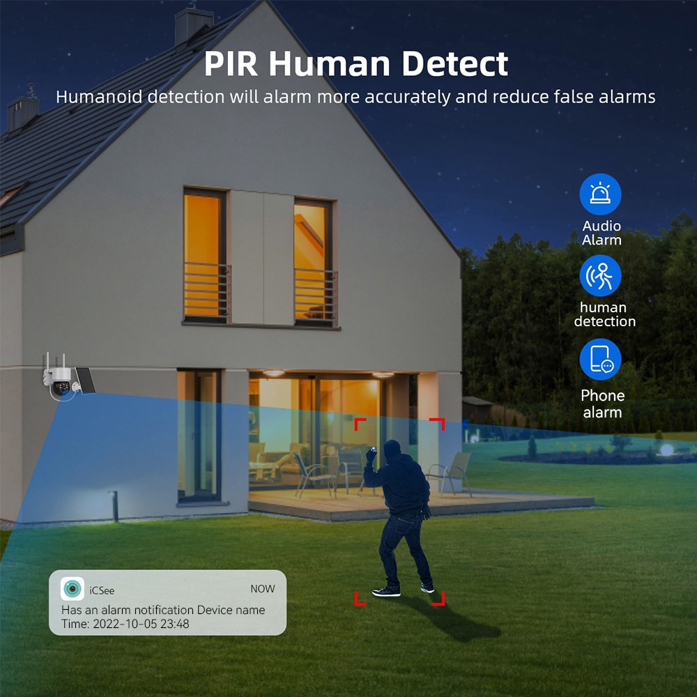 Hiseeu WTD512 1080P WiFi Camera with Solar Panel, 5X Zoom, PIR Motion Detection, 2-way Audio Video