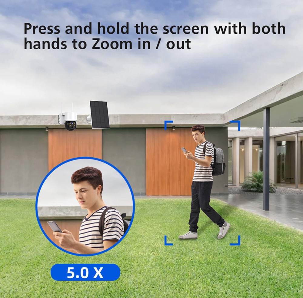 Hiseeu WTD512 1080P WiFi Camera with Solar Panel, 5X Zoom, PIR Motion Detection, 2-way Audio Video