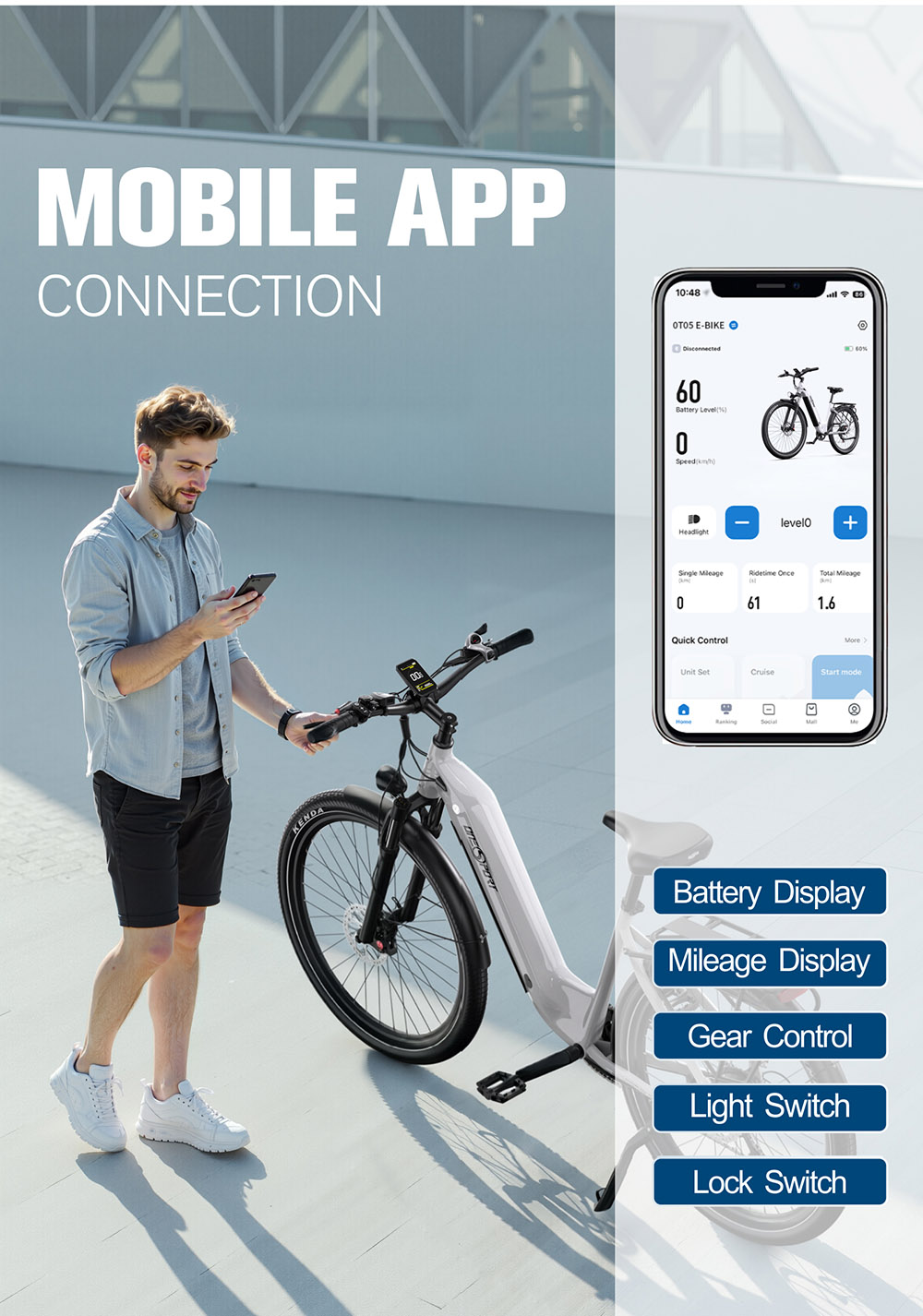 ONESPORT OT05 Electric Bike, 27.5' Aluminum Frame, 250W ANANDA Motor, 36V 18.2Ah Battery, 25km/h Max Speed, 60-120km Range, Oil Disc Brake, Shimano 7 Speed, Torque Sensor, 100kg Max Load - White