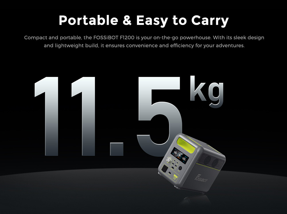 FOSSiBOT F1200 Portable Power Station, 1024Wh Capacity, 1200W Rated Power, 3 LED Light Modes, 7 Output Ports, BMS Protection, <10ms Switchover, 5 Gears Input Regulator, EV-Grade LiFePO4 Battery, 4000+ Cycle Times
