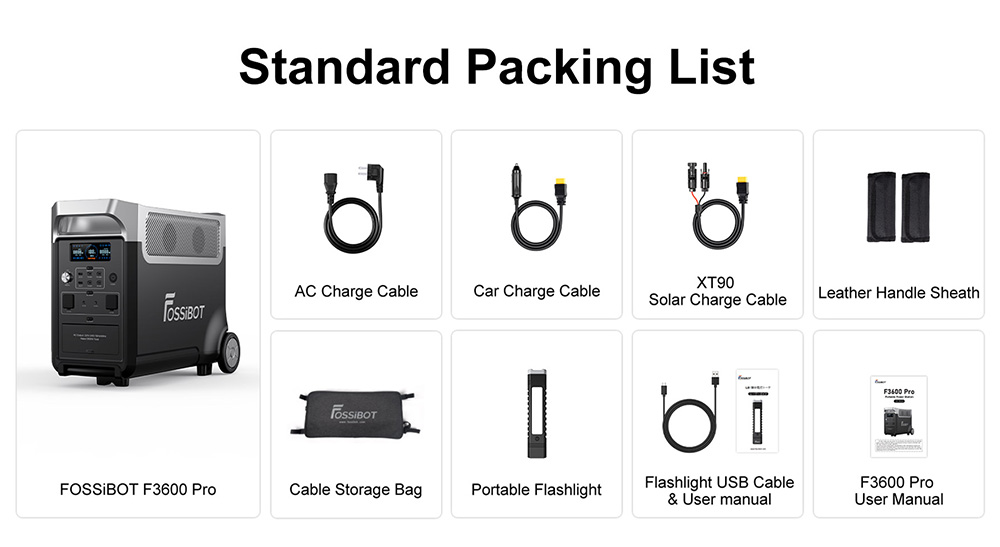FOSSiBOT F3600 Pro Portable Power Station, 2 Battery Pack Expandable Capacity, 3840Wh Lithium Battery, 3600W High AC Output, 2000W Max Solar Charge, 1.5h Full Charge, 13 Output Ports, LED Flashlight, 5 Charging Speeds