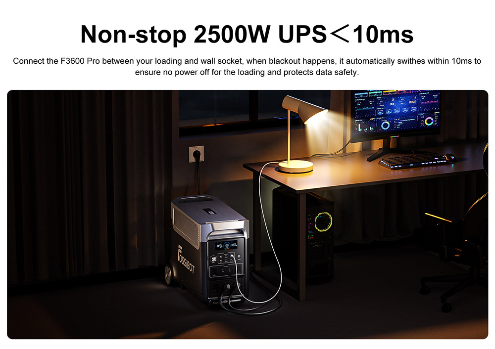 FOSSiBOT F3600 Pro Portable Power Station, 2 Battery Pack Expandable Capacity, 3840Wh Lithium Battery, 3600W High AC Output, 2000W Max Solar Charge, 1.5h Full Charge, 13 Output Ports, LED Flashlight, 5 Charging Speeds