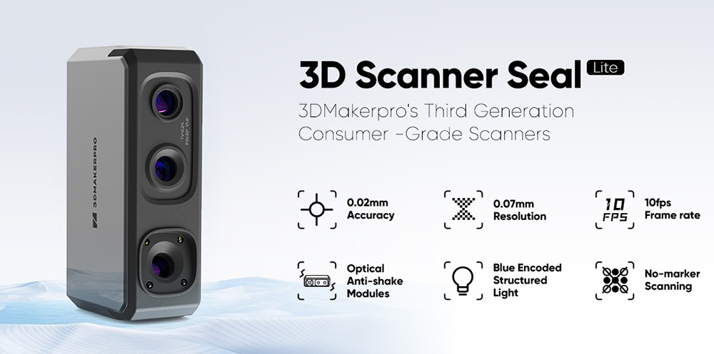 3DMakerpro Seal Lite 3D Scanner, 0.02mm Accuracy, 0.07mm Resolution,  Anti-shake Lenses, 10fps Frame, Visual tracking