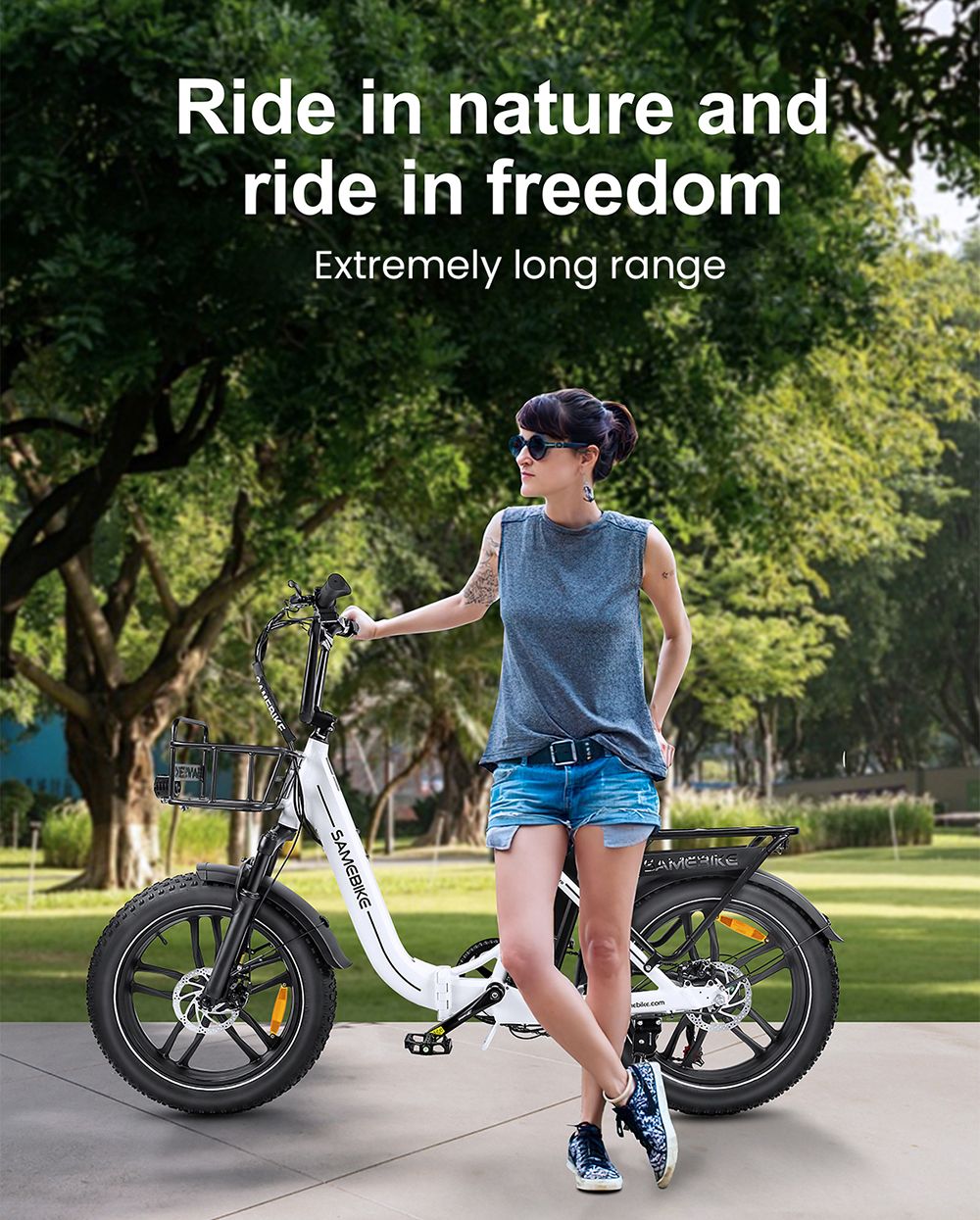 SAMEBIKE C05 Pro Electric Bike, 500W Motor, 36V 13Ah Battery, 20*4-inch Tires, 35km/h Max Speed, 70km Max Range, Mechanical Disc Brakes, Shimano 7 Speed - White