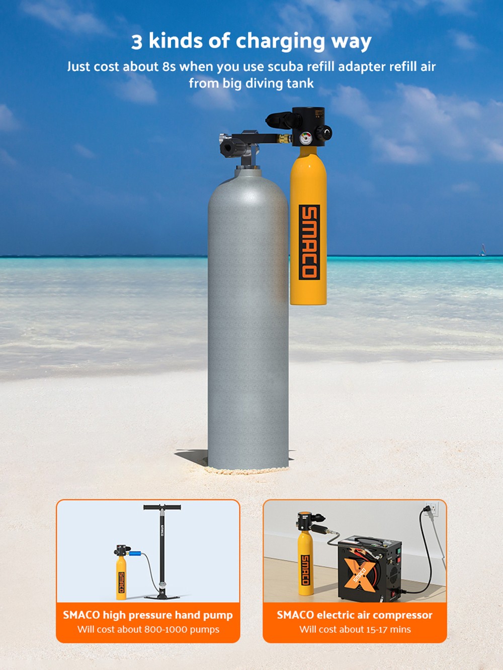 SMACO S500 0.7L Mini Scuba Diving Tank - Green