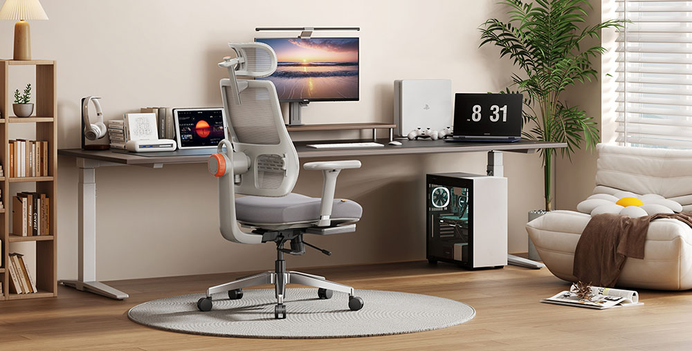 NEWTRAL MagicH-GPro Ergonomic Chair with Footrest + Detachable Workstation Desktop, Gray