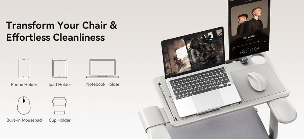 NEWTRAL MagicH-GPro Ergonomic Chair with Footrest + Detachable Workstation Desktop, Gray