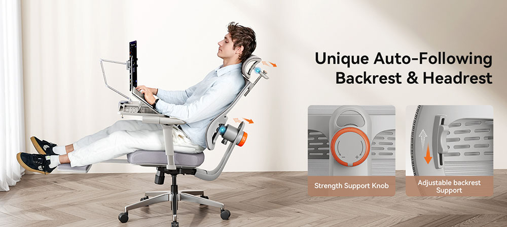 NEWTRAL MagicH-GPro Ergonomic Chair with Footrest + Detachable Workstation Desktop, Gray