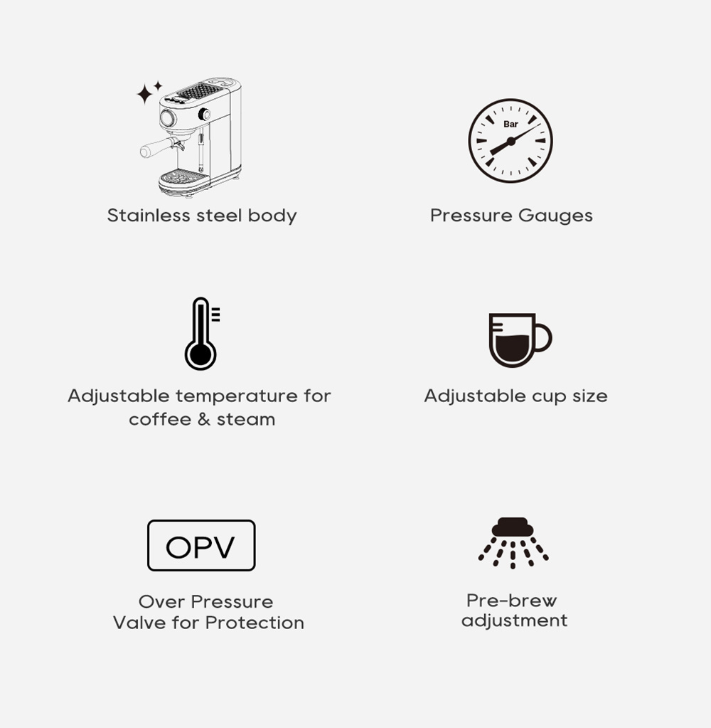 HiBREW H10B Espresso Coffee Machine, 20Bar Extraction Pressure, Semi-Automatic, Adjustable Temperature & Cup Volume, 51mm Aluminum Alloy Handle, 1.3L Removable Water Tank, Silver