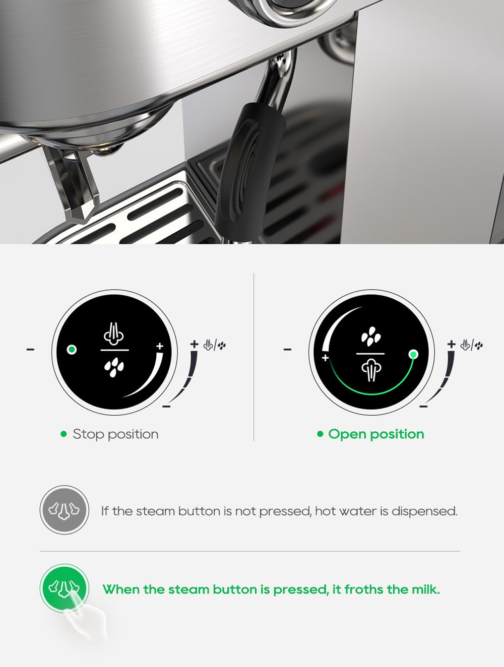 HiBREW H10B Espresso Coffee Machine, 20Bar Extraction Pressure, Semi-Automatic, Adjustable Temperature & Cup Volume, 51mm Aluminum Alloy Handle, 1.3L Removable Water Tank, Silver