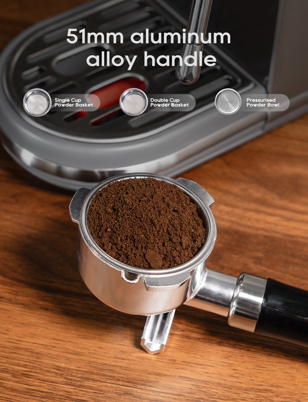 HiBREW H10B Espresso Coffee Machine, 20Bar Extraction Pressure, Semi-Automatic, Adjustable Temperature & Cup Volume, 51mm Aluminum Alloy Handle, 1.3L Removable Water Tank, Silver