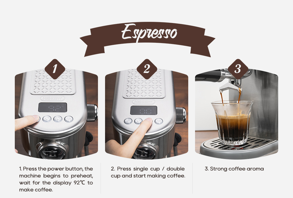 HiBREW H10B Espresso Coffee Machine, 20Bar Extraction Pressure, Semi-Automatic, Adjustable Temperature & Cup Volume, 51mm Aluminum Alloy Handle, 1.3L Removable Water Tank, Silver