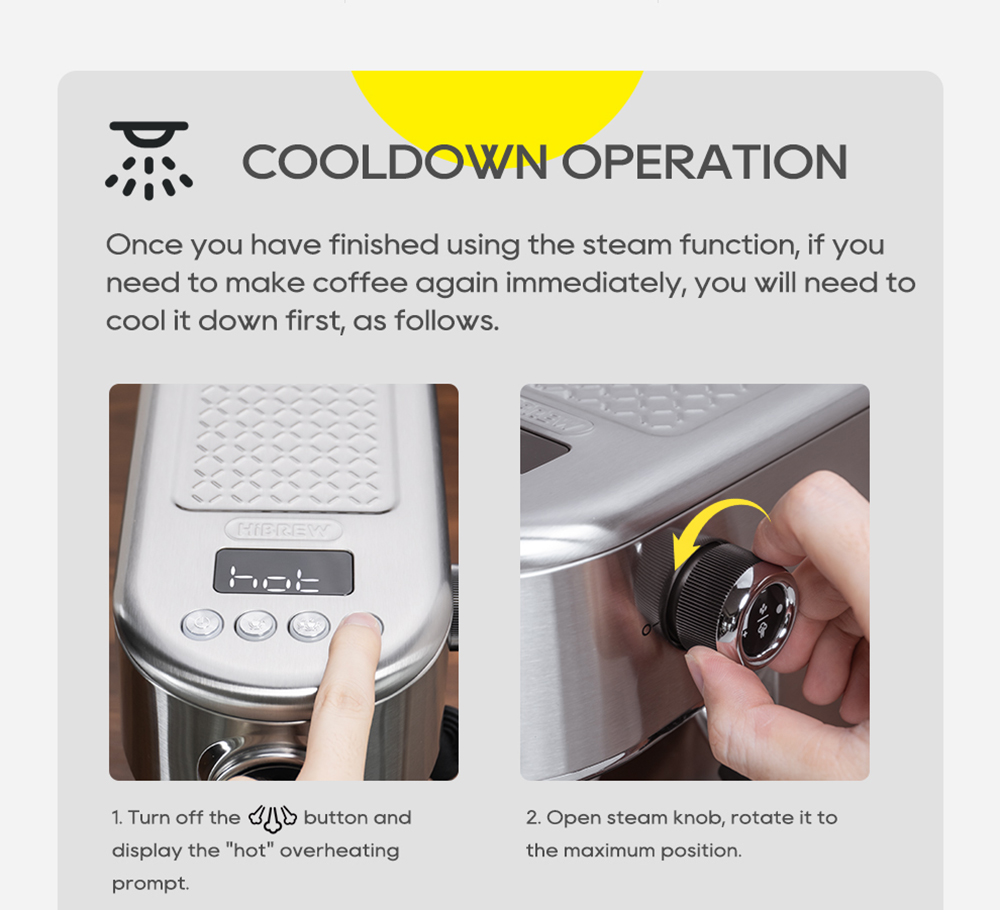HiBREW H10B Espresso Coffee Machine, 20Bar Extraction Pressure, Semi-Automatic, Adjustable Temperature & Cup Volume, 51mm Aluminum Alloy Handle, 1.3L Removable Water Tank, Silver