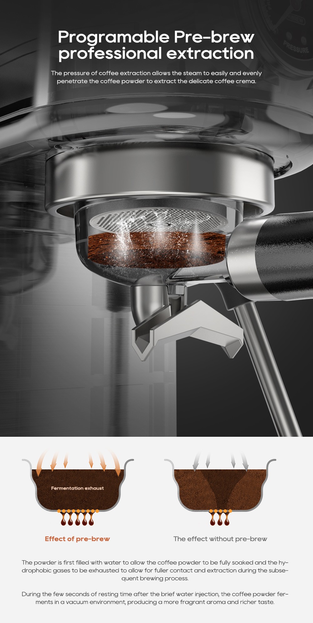 HiBREW H10B Espresso Coffee Machine, 20Bar Extraction Pressure, Semi-Automatic, Adjustable Temperature & Cup Volume, 51mm Aluminum Alloy Handle, 1.3L Removable Water Tank, Silver